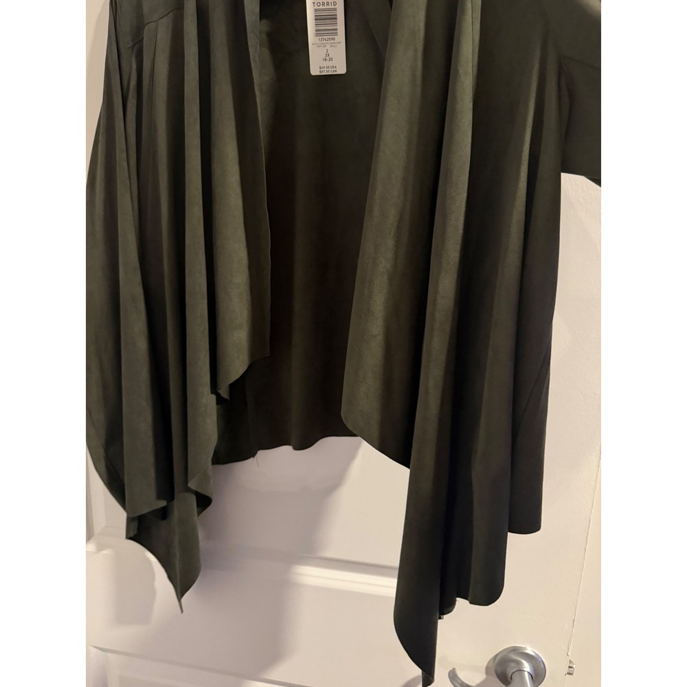 TORRID Olive Green Suede Drape Front Waterfall Cardigan Jacket Plus Size2X 18 20 - Picture 4 of 5